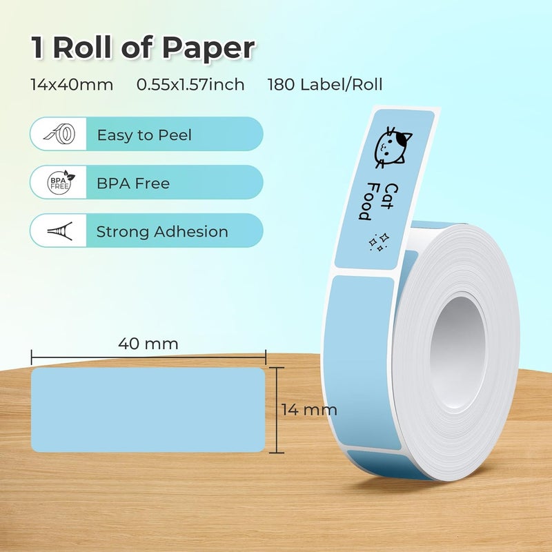Nelko Genuine P21 Label Maker Tape, Adapted Label Print Paper, 14x40mm (0.55"x1.57"), Standard Laminated Labeling Replacement, Multipurpose of P21 Label Maker, 180 Tapes/Roll, 1 Roll, Blue - Image 2